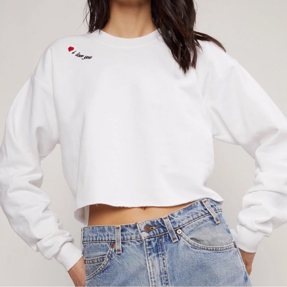 ❤️ Cynthia Rowley white crop I love you ❤️crew neck size small